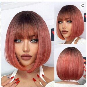 Mupul Ombre Pink Bob wig with Bangs 12"